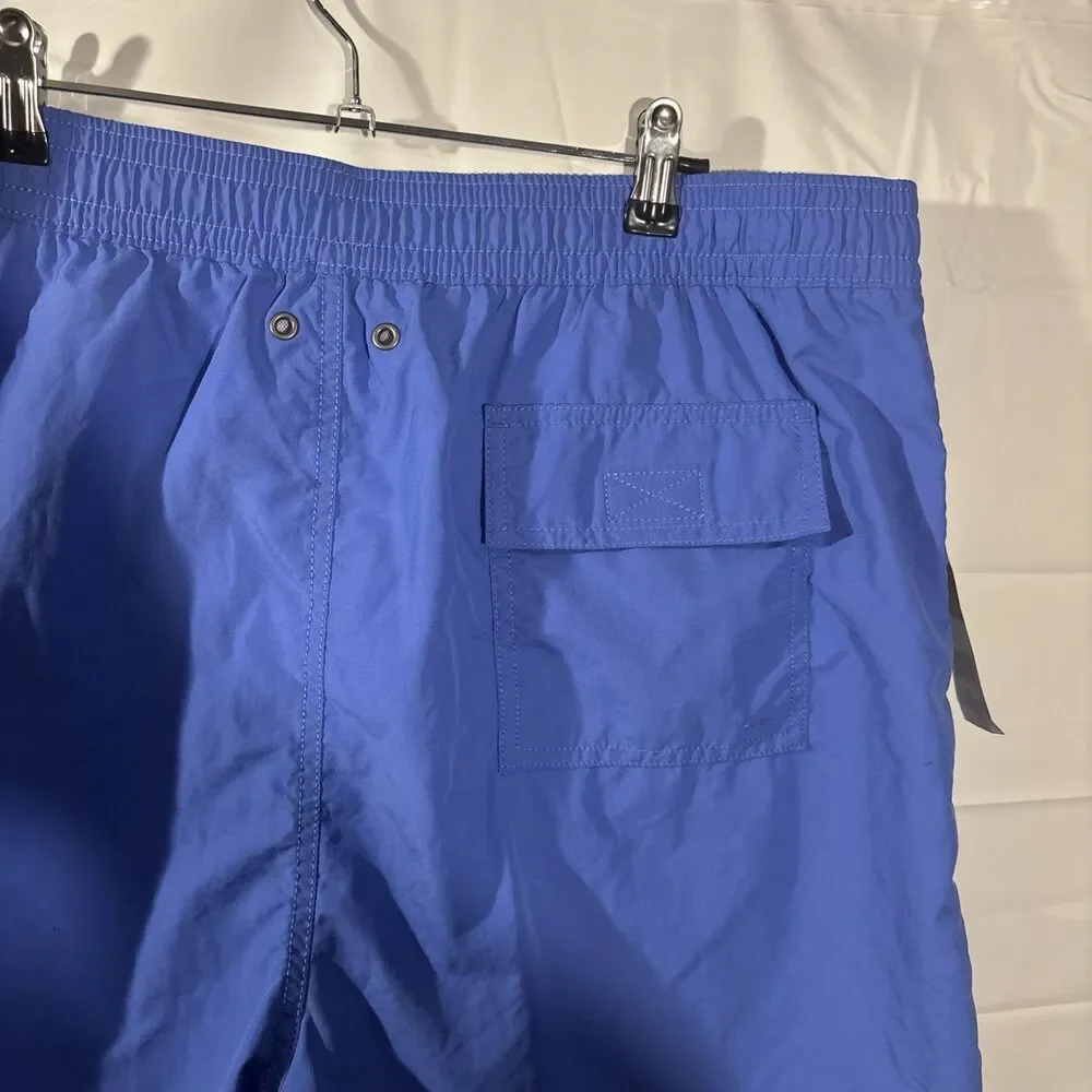NWT Vintage Polo Ralph Lauren Swim Trunks Mens 2XL Blue 5” Inseam Yellow Pony